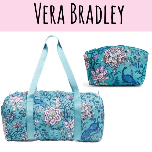 Vera Bradley Lighten Up Large Traveler Duffel and cosmetic bag Peacock Garden - Picture 2 of 16